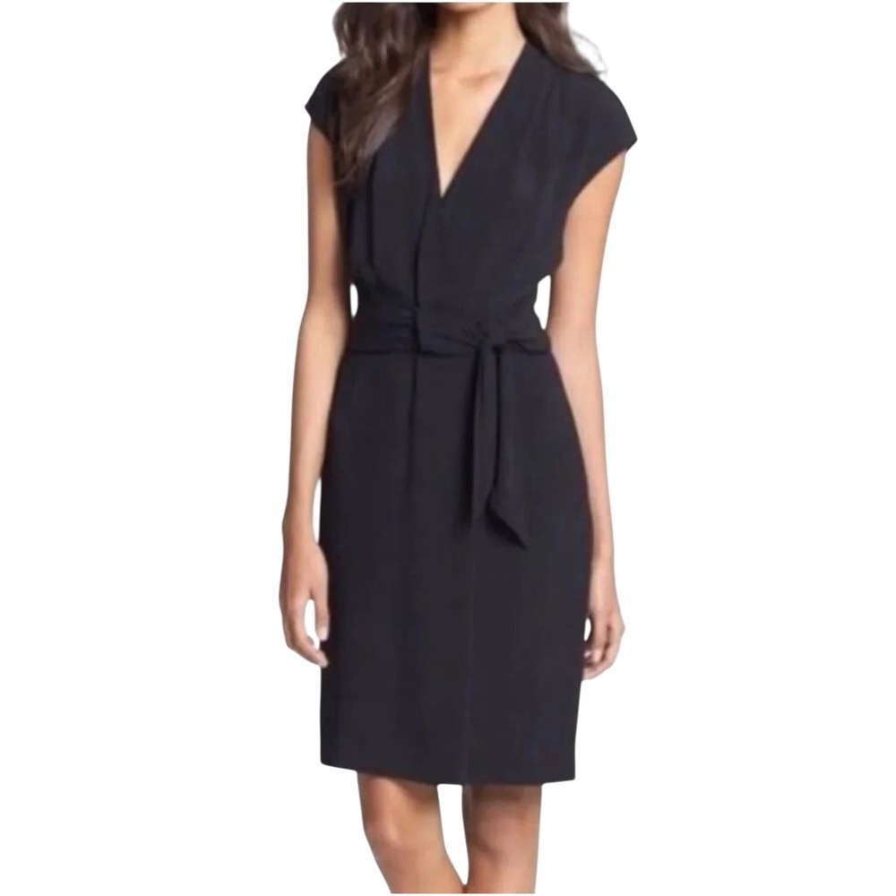 Kate Spade New York Villa Crepe Black Cap Sleeve V Neck Wrap Dress Size